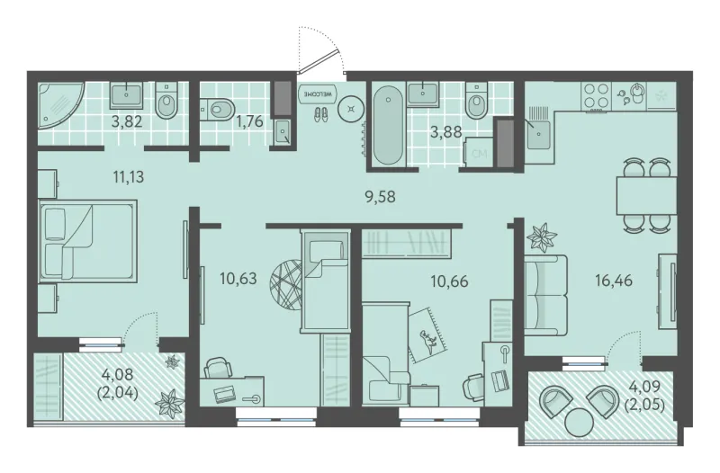 3-комн. 72.3 м²