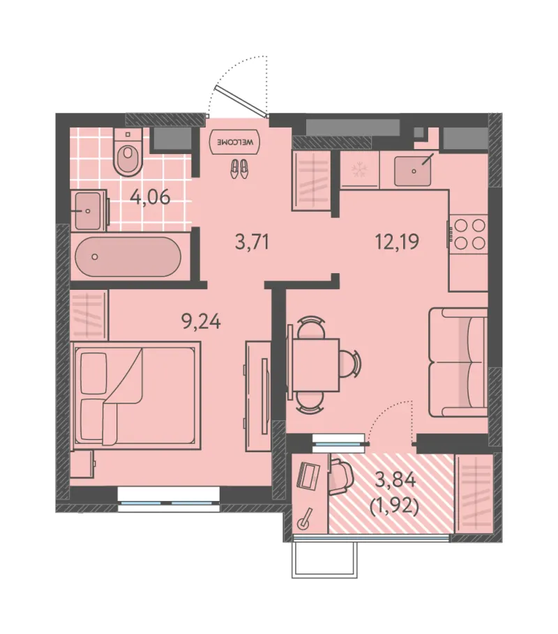1-комн. 31.1 м²