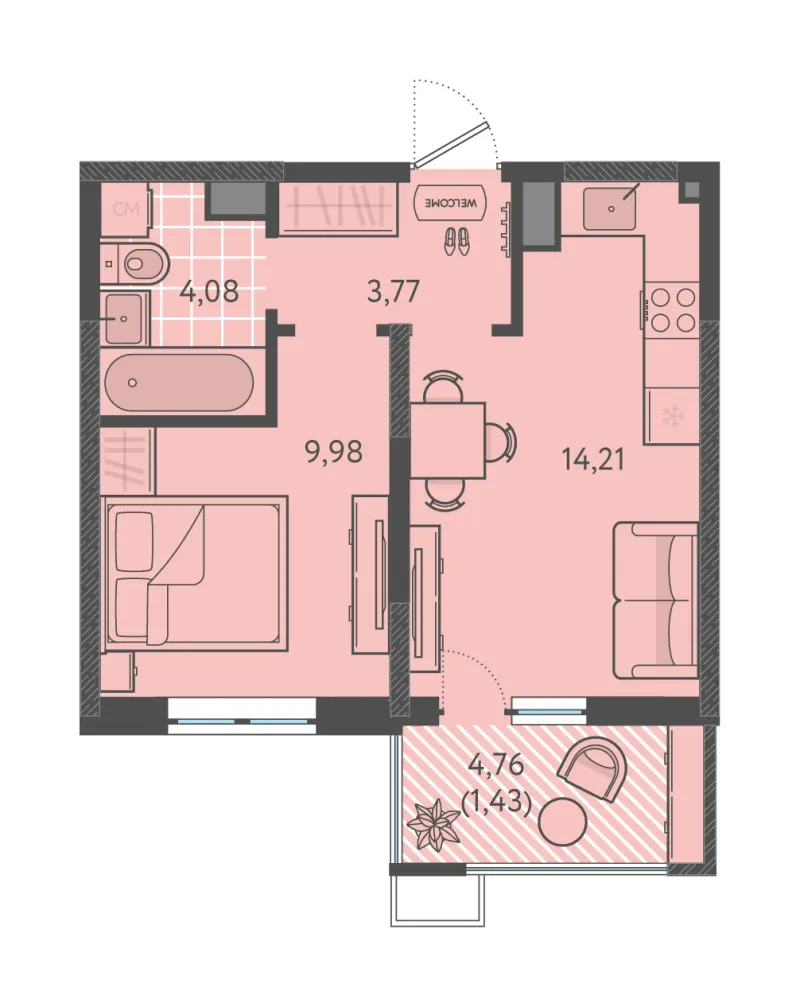 1-комн. 33.5 м²