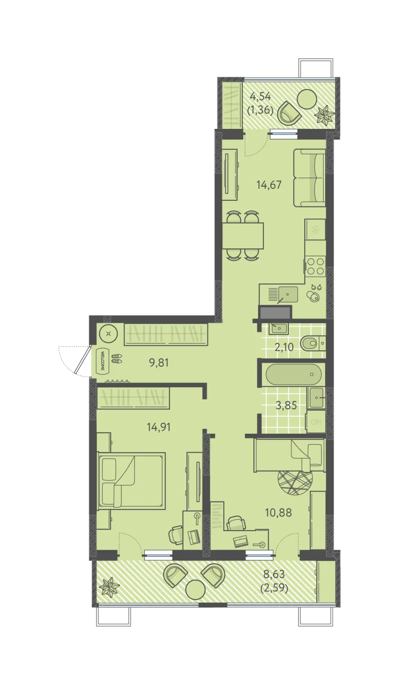 2-комн. 60.2 м²