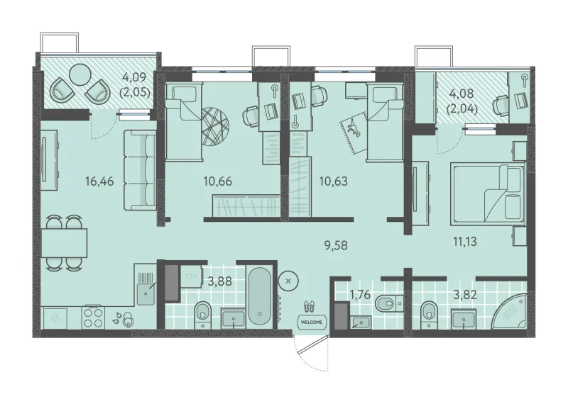 3-комн. 72 м²