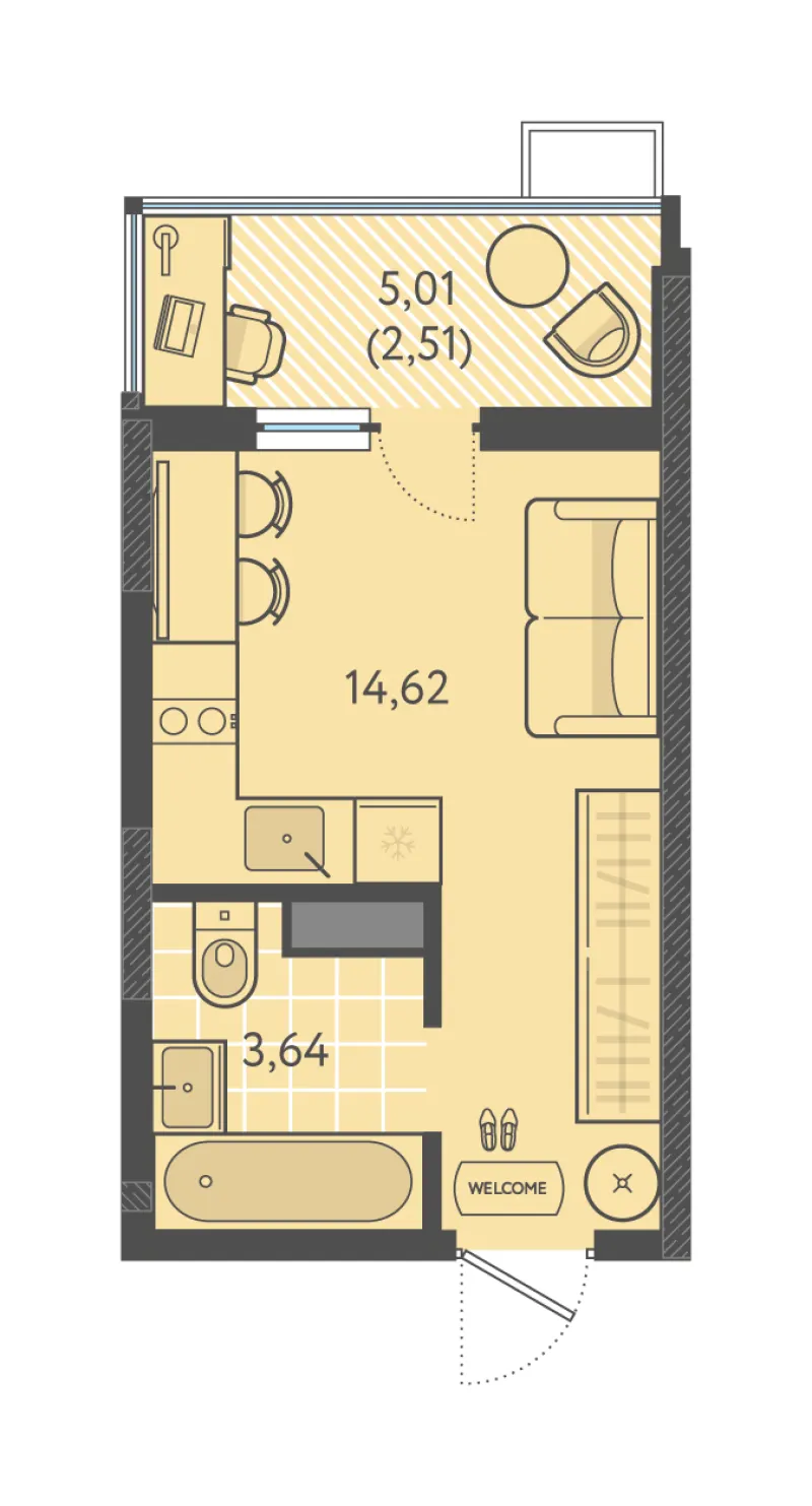 Студия 20.8 м²