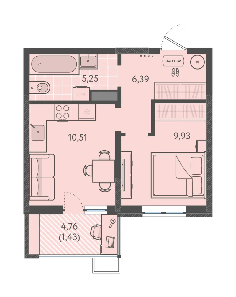 1-комн. 33.5 м²