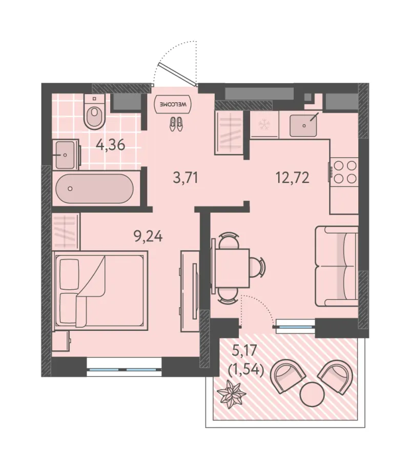 1-комн. 31.6 м²