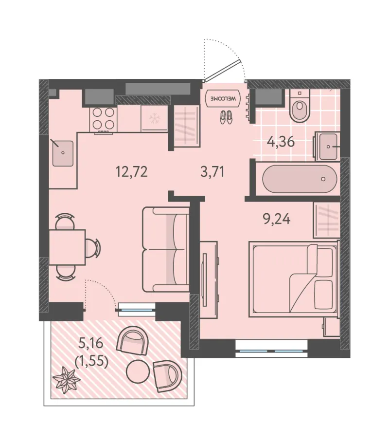 1-комн. 31.6 м²