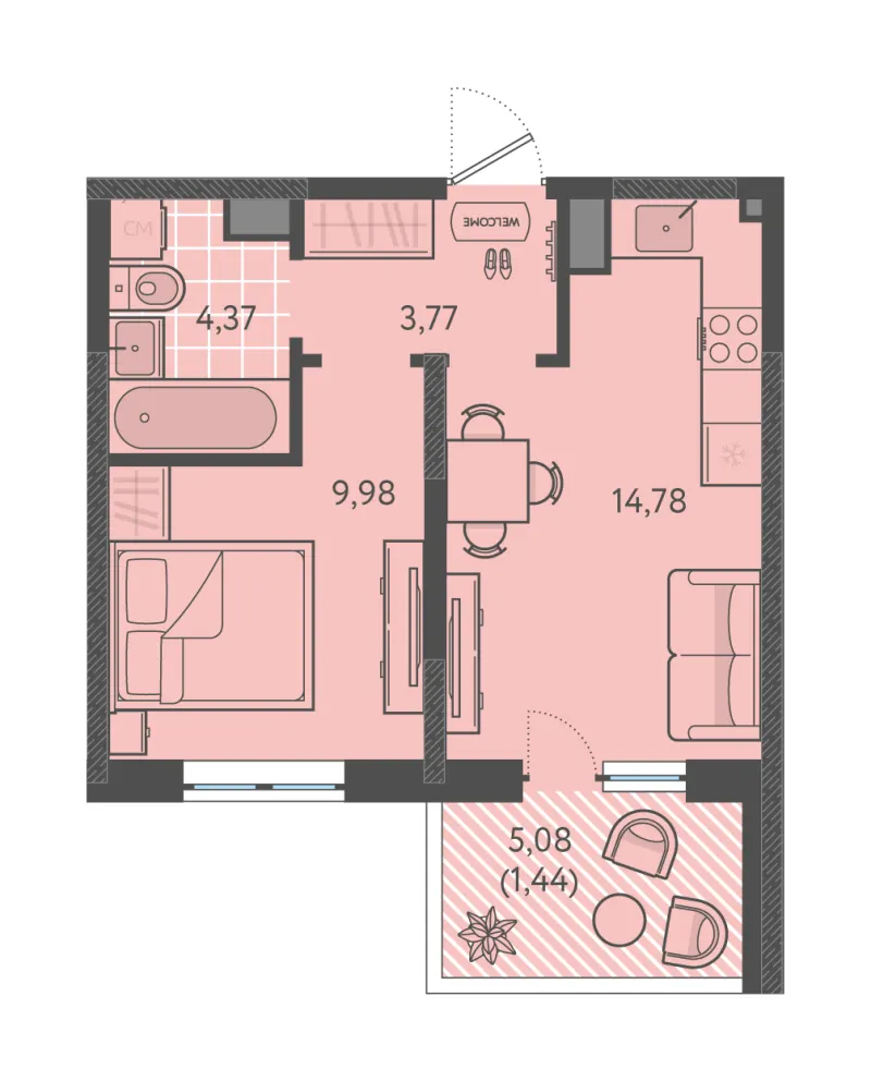 1-комн. 34.3 м²