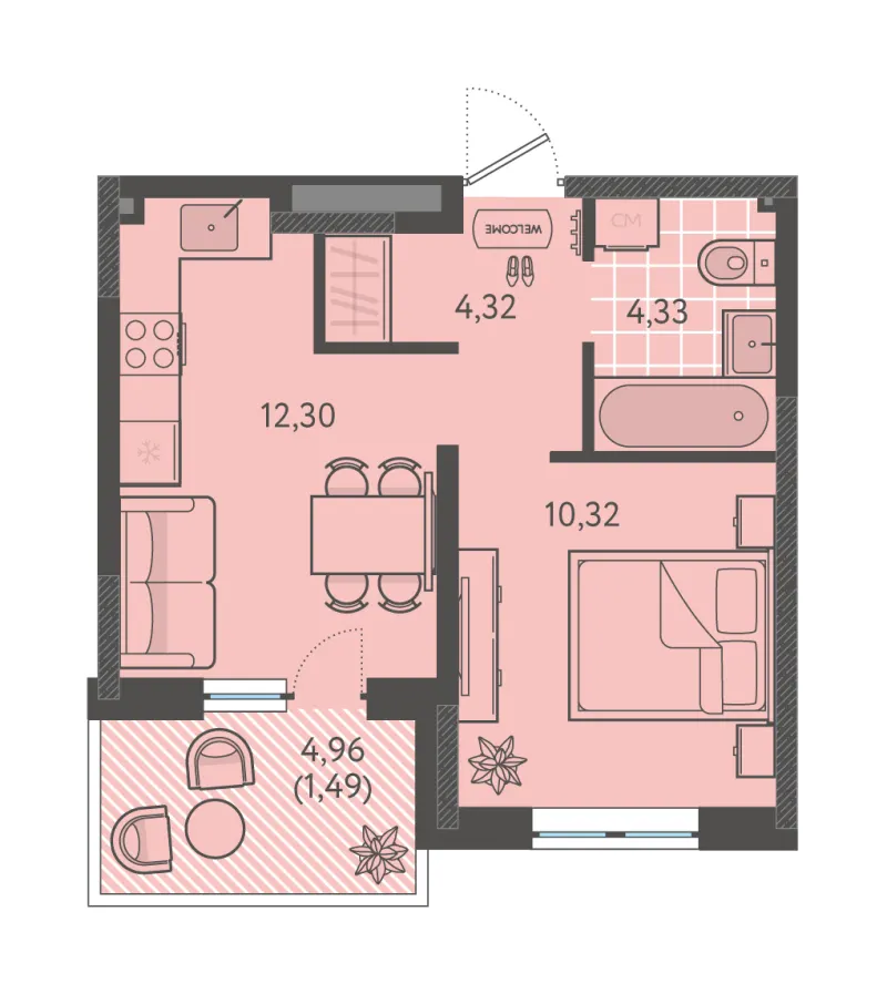 1-комн. 32.8 м²