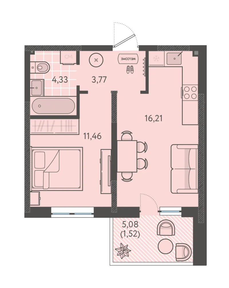 1-комн. 37.3 м²