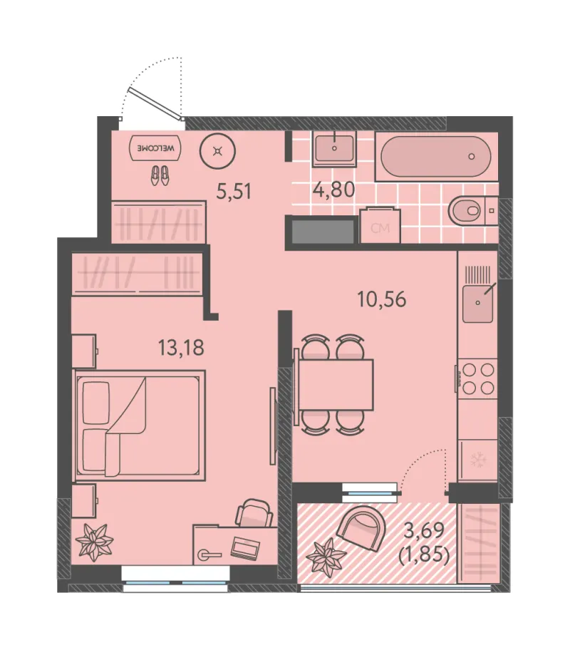 1-комн. 35.9 м²