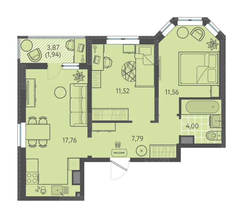2-комн. 54.6 м²