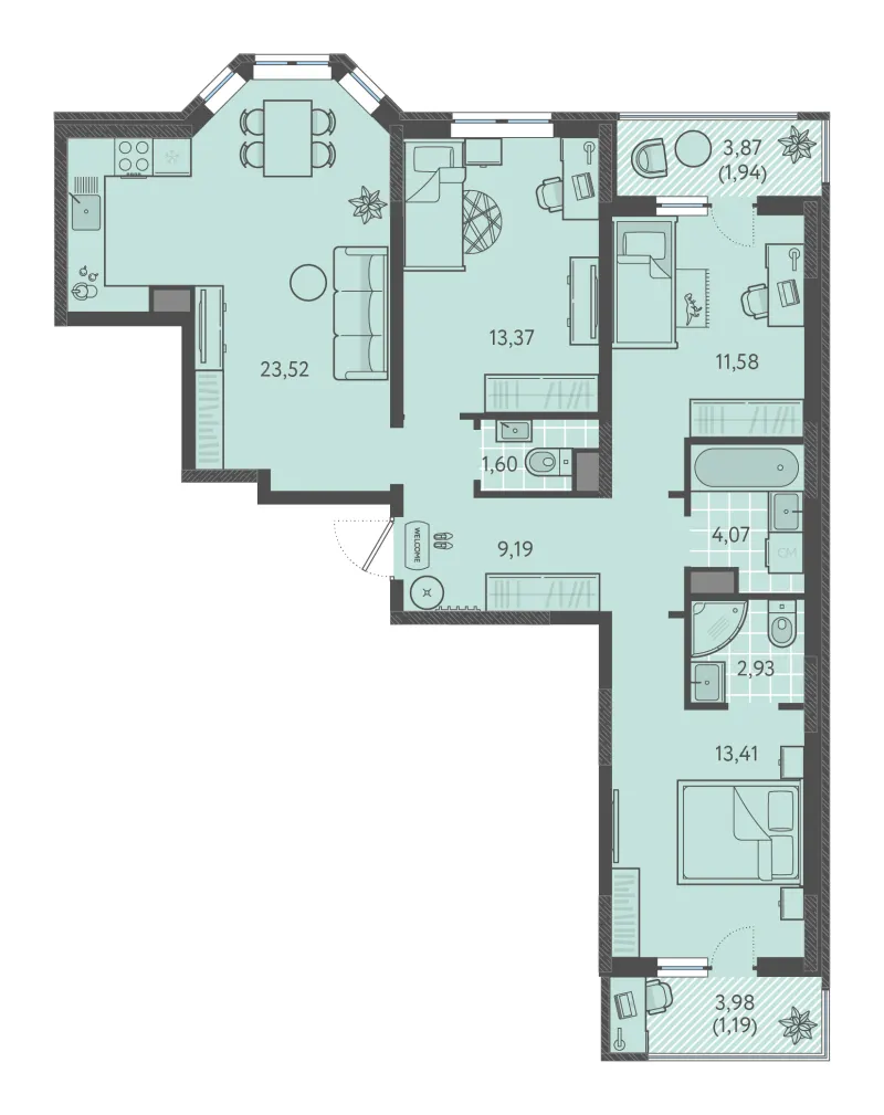 3-комн. 82.8 м²