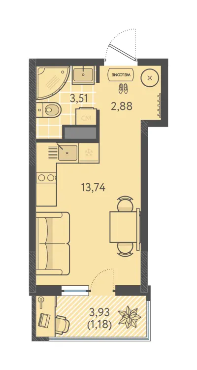 21,3 м² — планировка