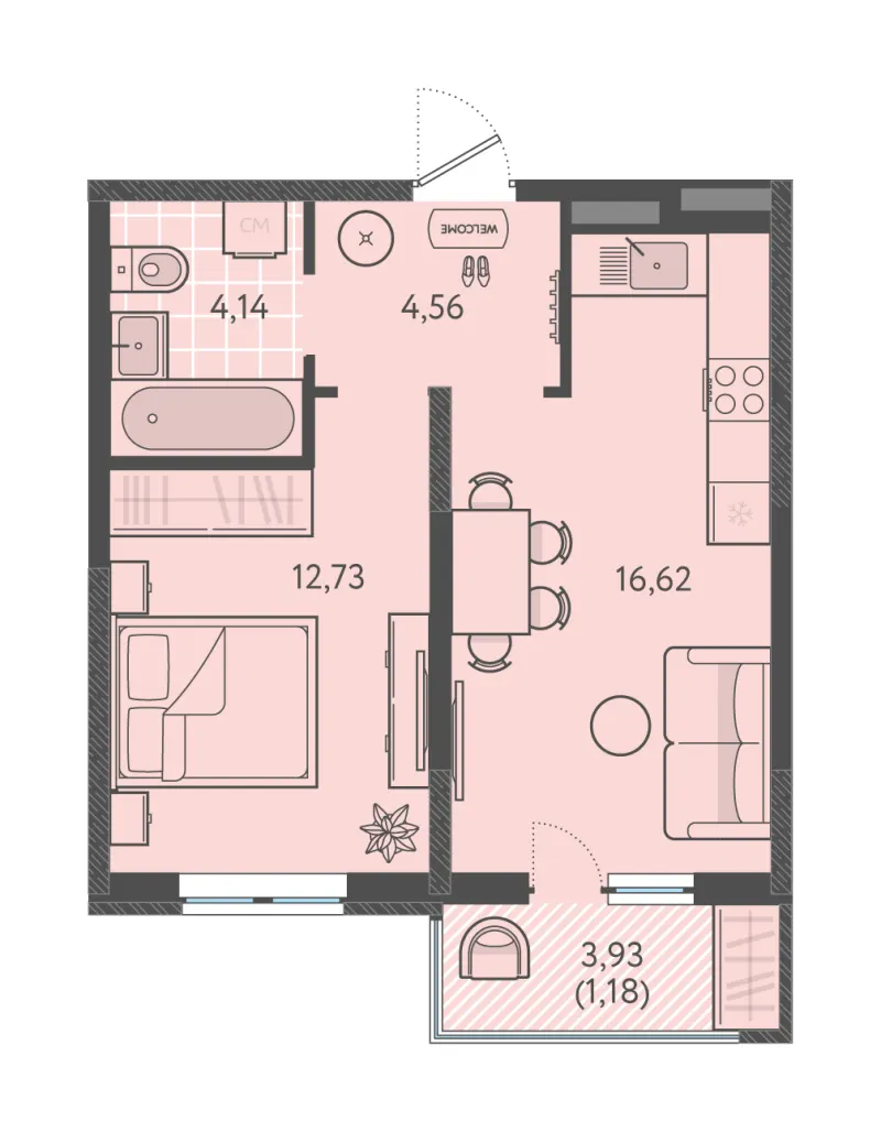 1-комн. 39.2 м²