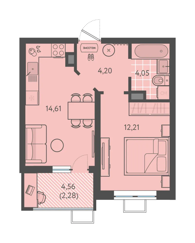 1-комн. 37.4 м²