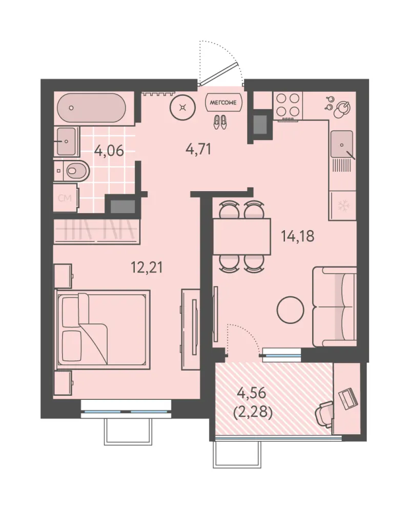 1-комн. 37.4 м²