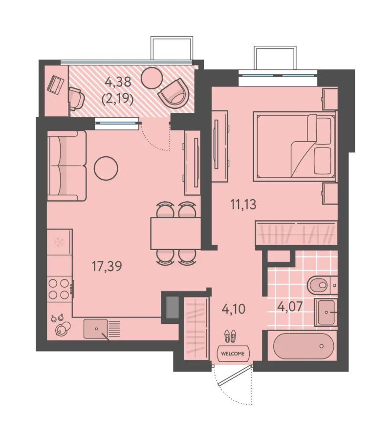 1-комн. 38.9 м²