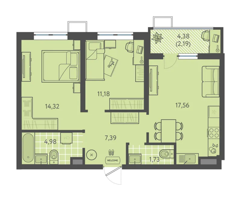 2-комн. 59.4 м²