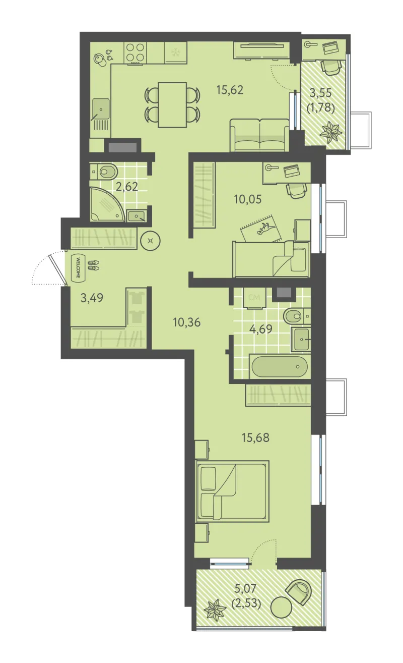 2-комн. 66.8 м²
