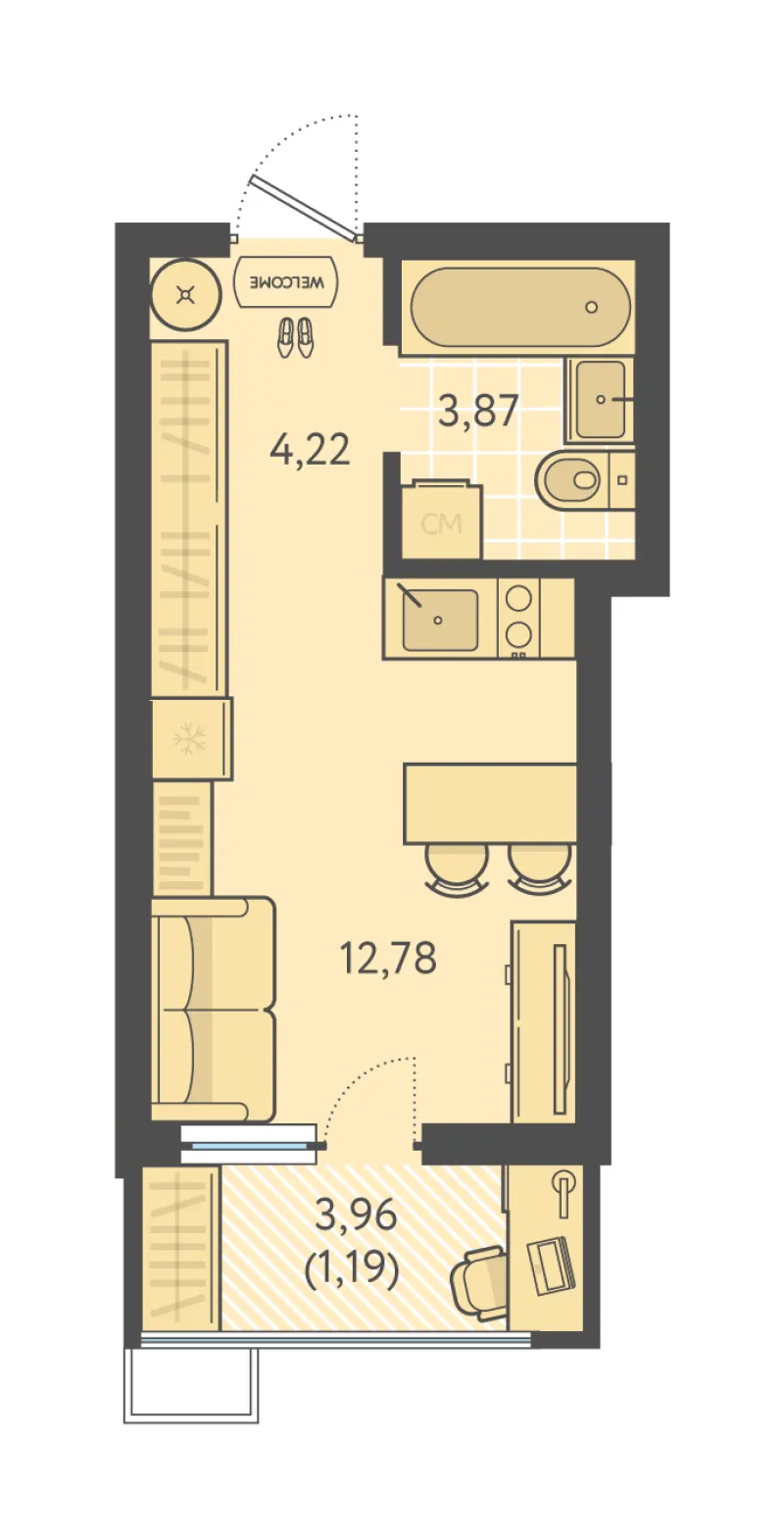 Студия 22.1 м²