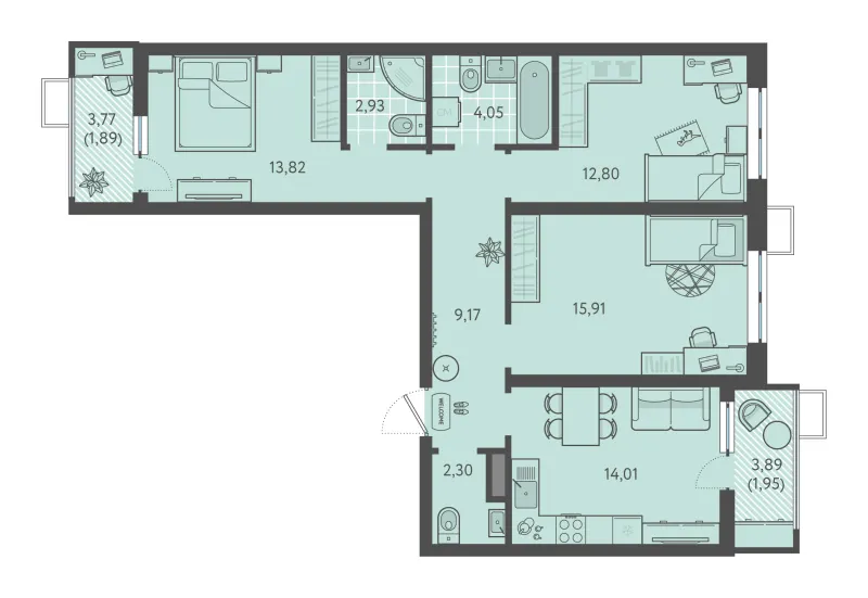 3-комн. 78.8 м²