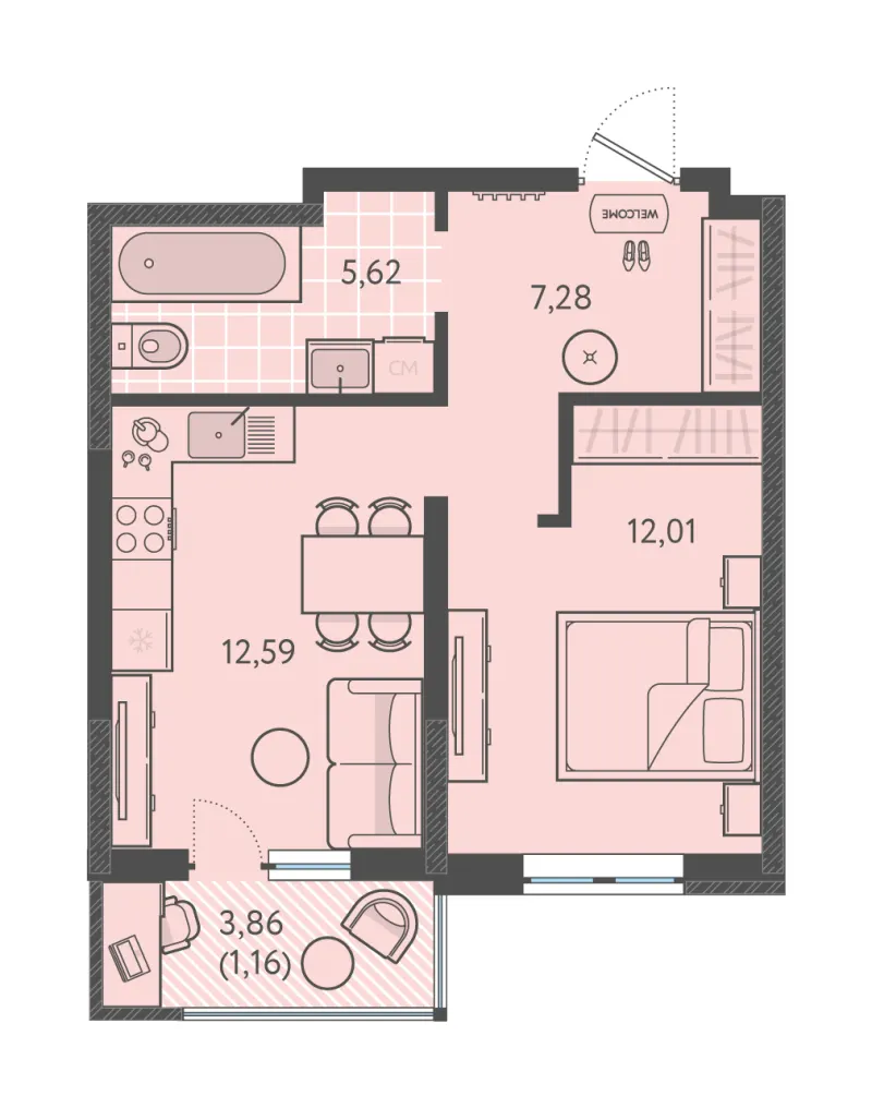 1-комн. 38.7 м²