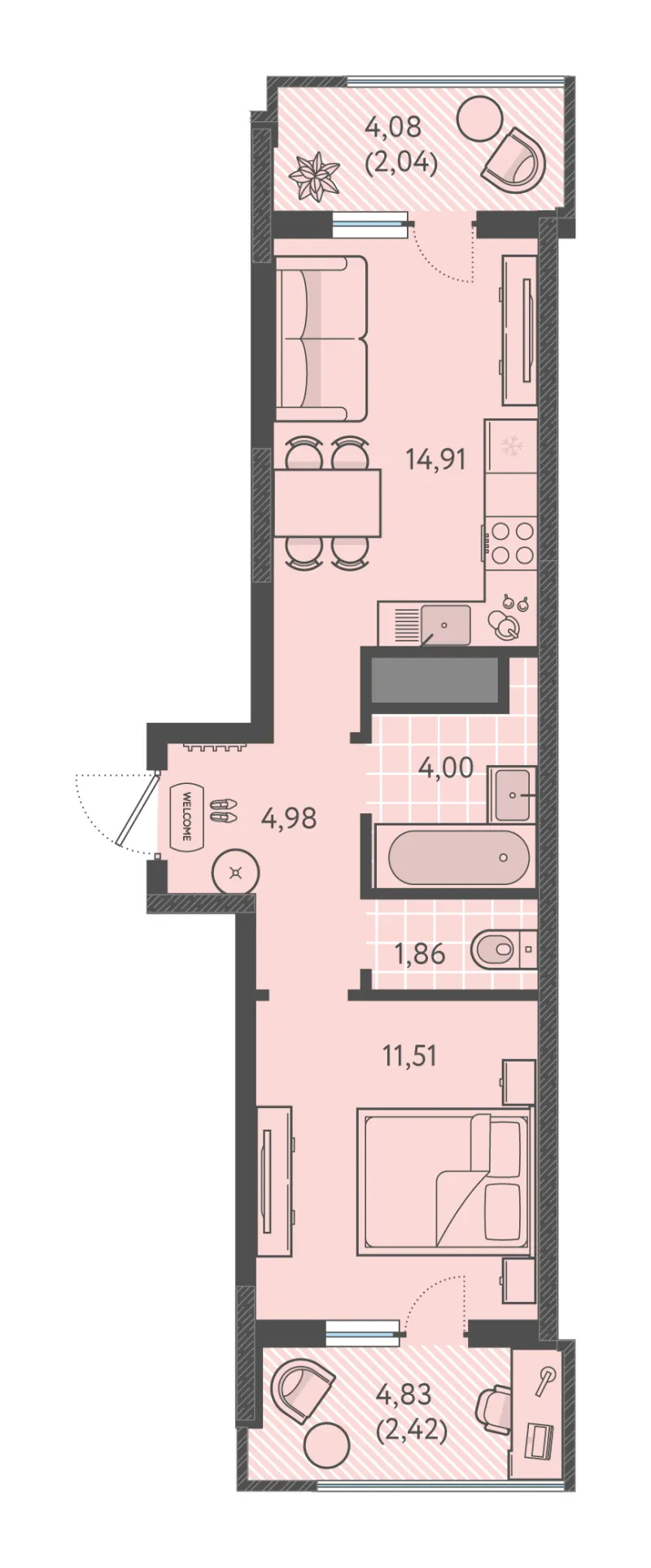 1-комн. 41.7 м²