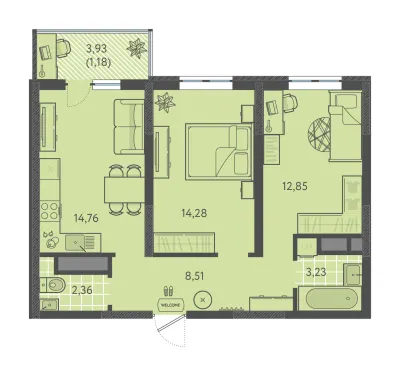 57,2 м² — планировка