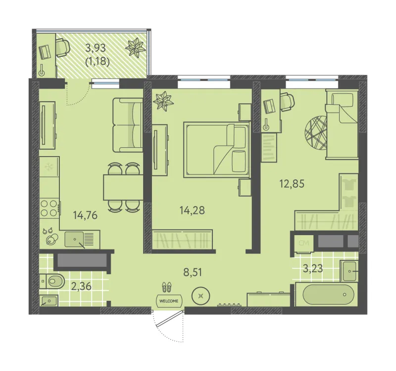 2-комн. 57.2 м²