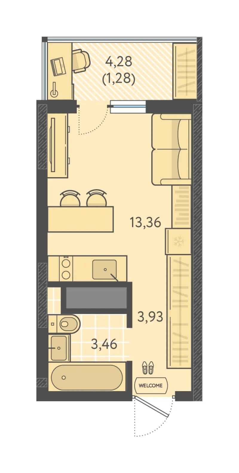 Студия 22 м²