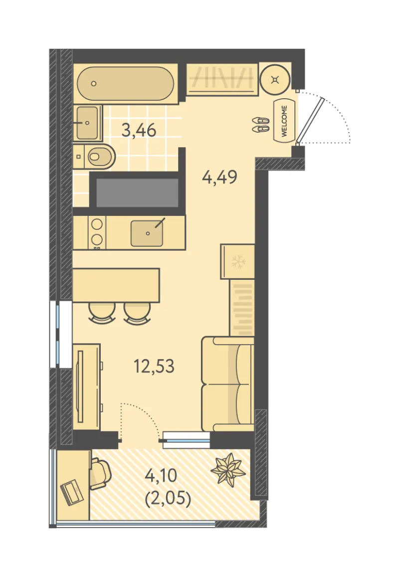Студия 22.5 м²