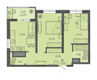 56,9 м² — планировка