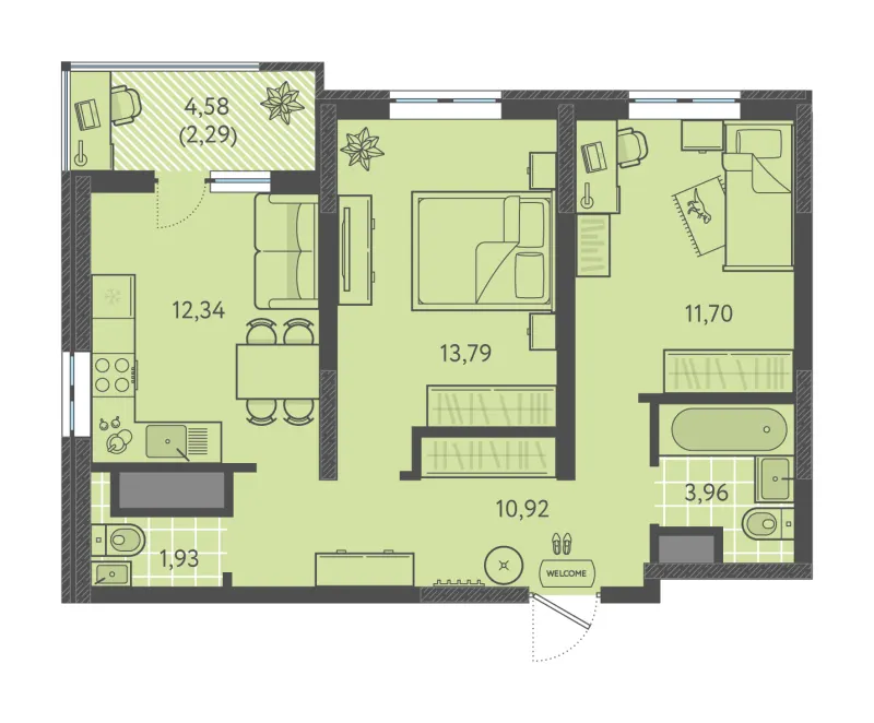 2-комн. 56.9 м²