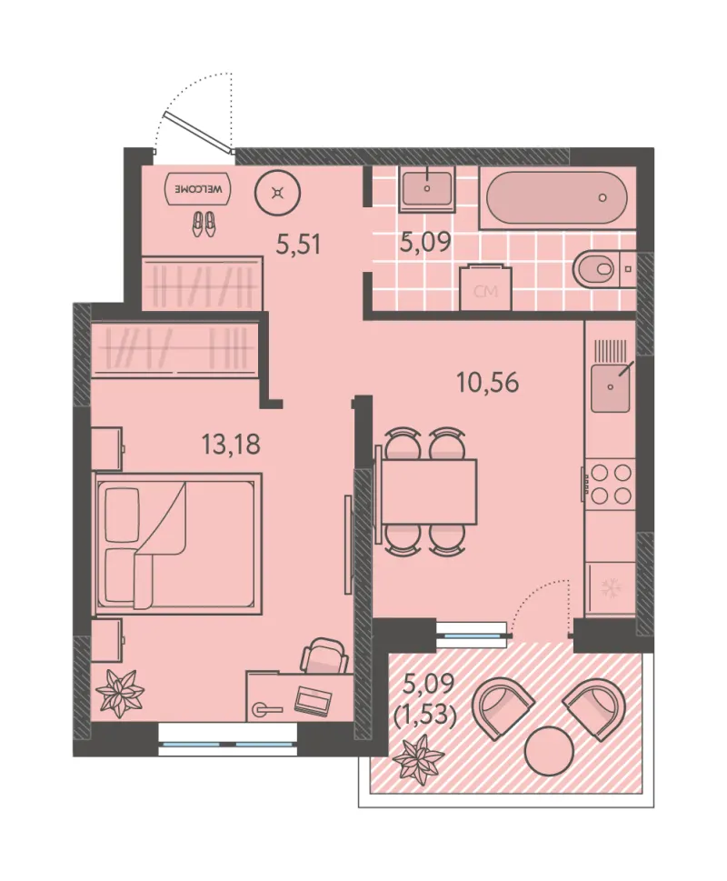 1-комн. 35.9 м²