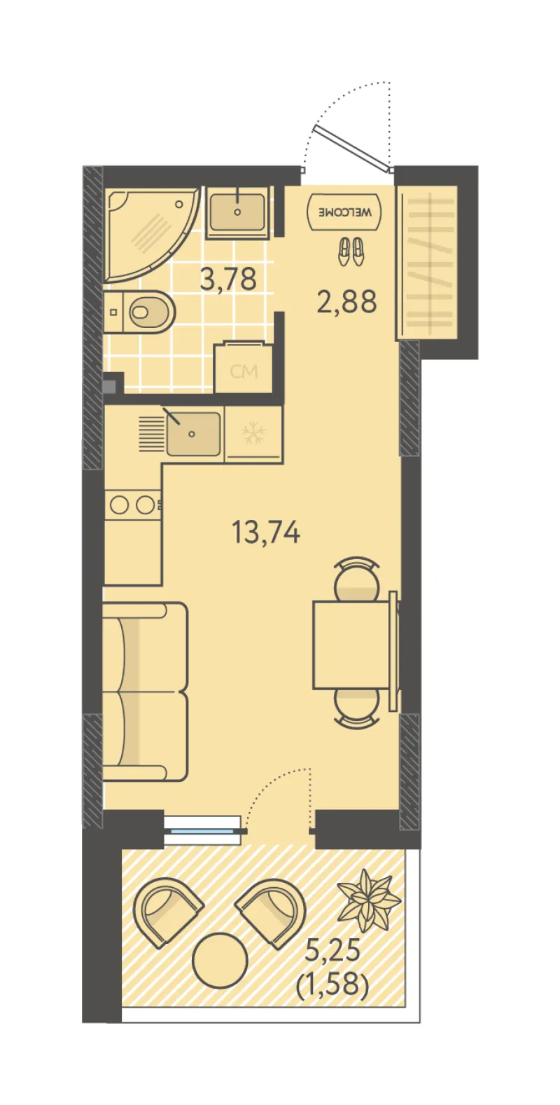 Студия 22 м²