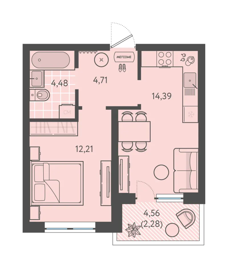1-комн. 38.1 м²