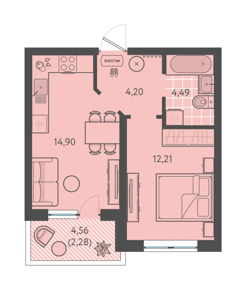 1-комн. 38.1 м²