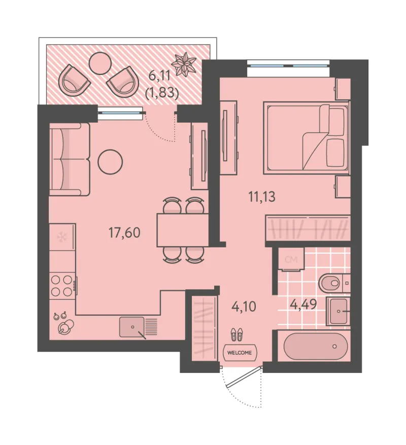 1-комн. 39.2 м²