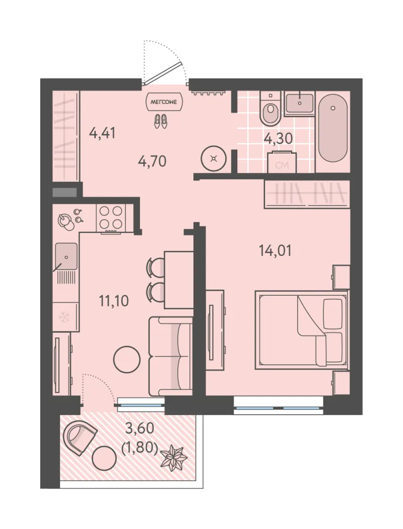 1-комн. 40.3 м²