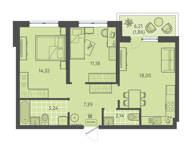2-комн. 60.1 м²