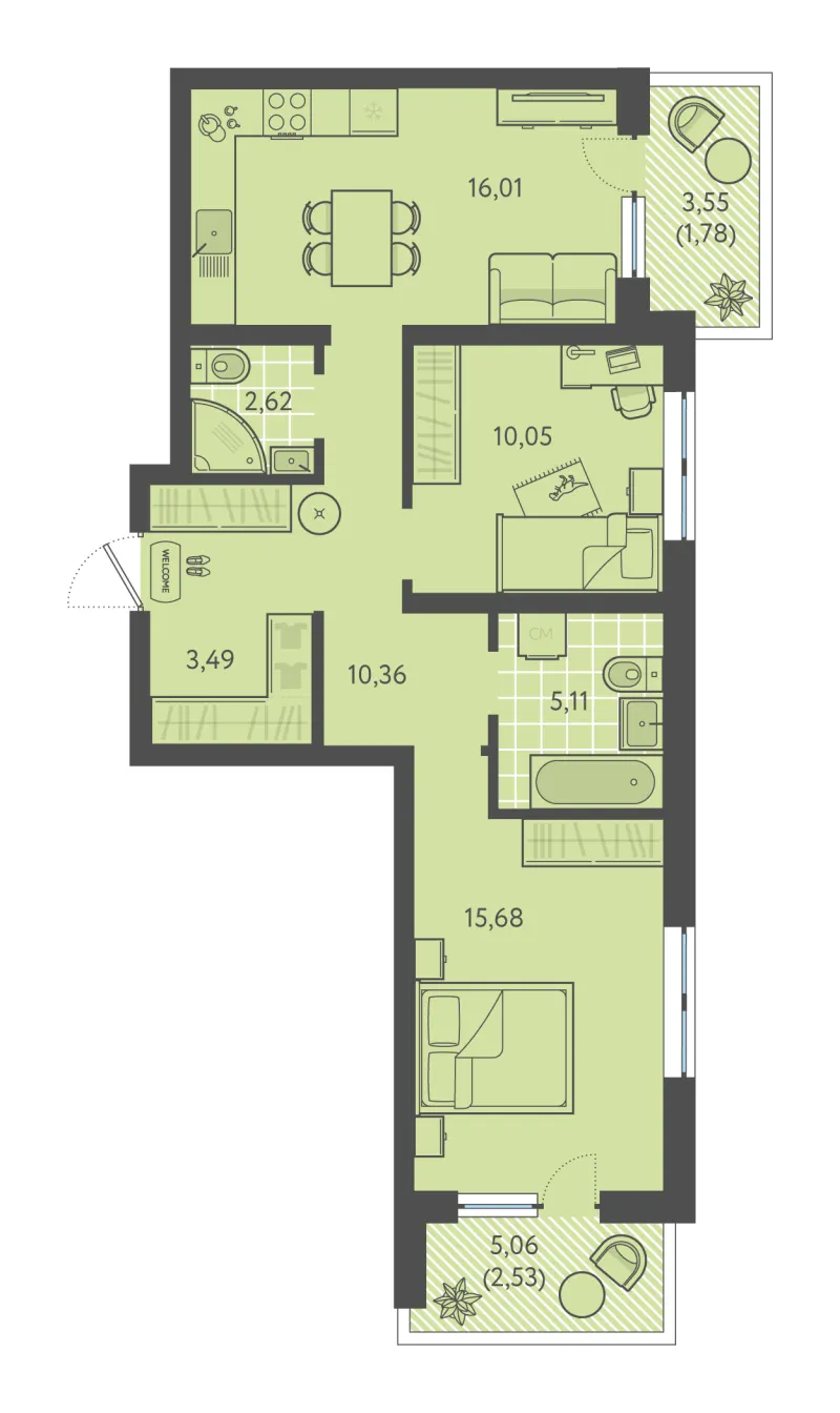2-комн. 67.6 м²