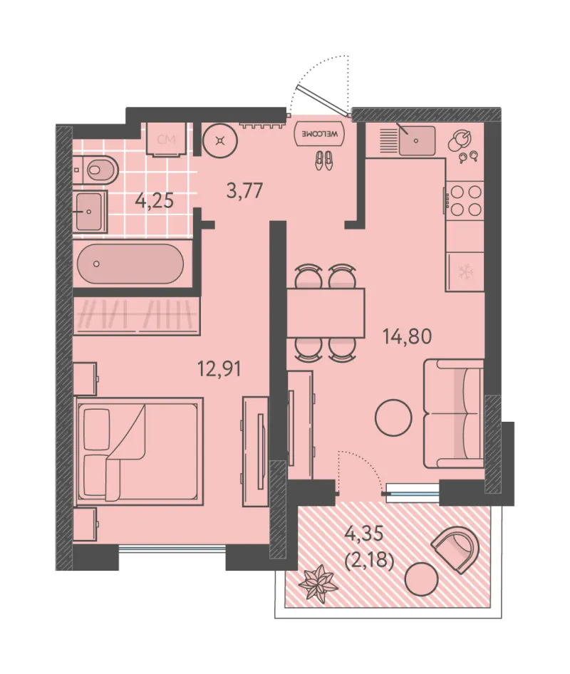 1-комн. 37.9 м²