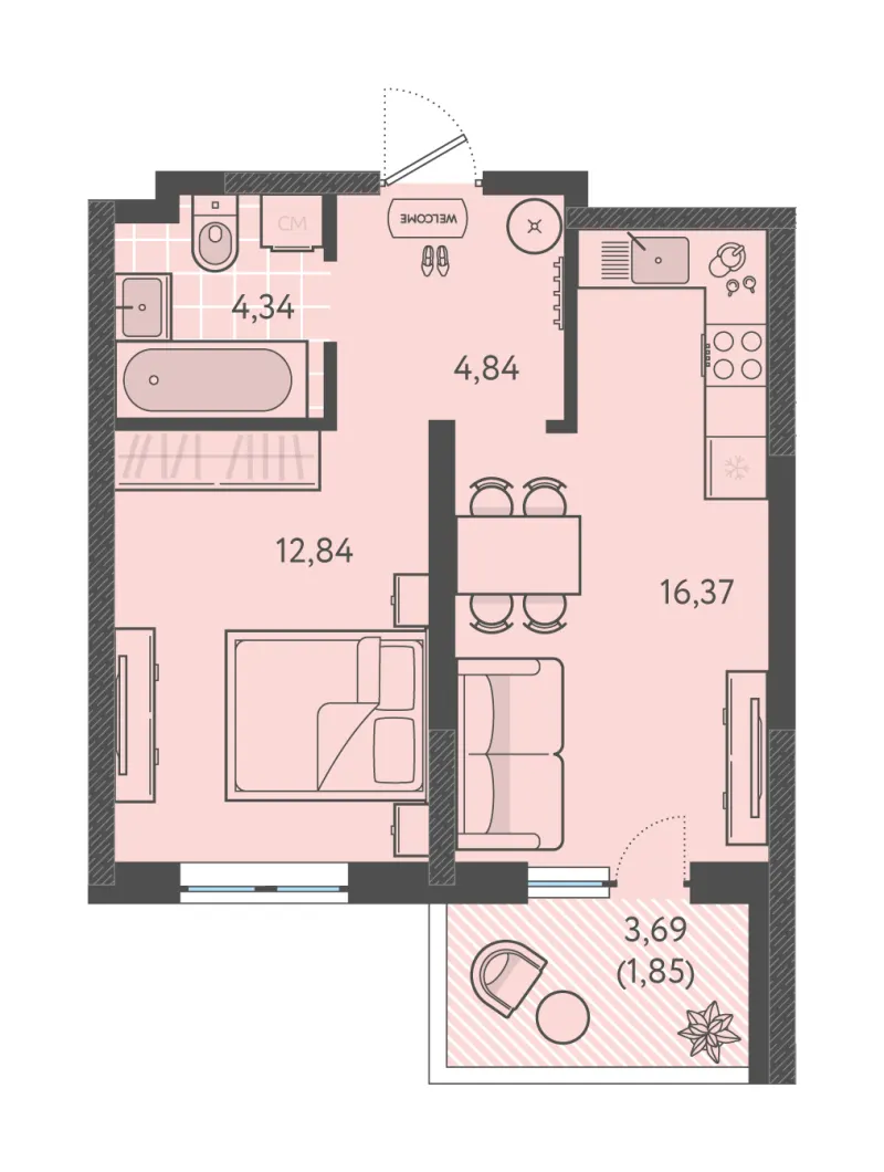 1-комн. 40.2 м²