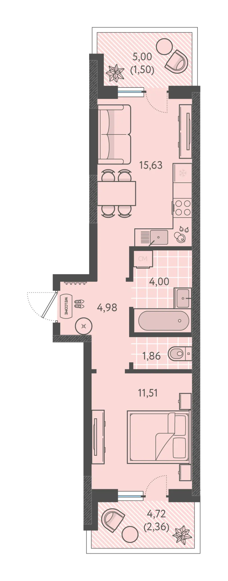 1-комн. 41.8 м²