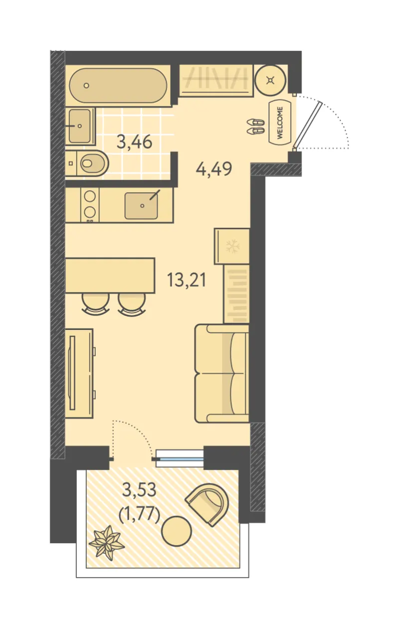 Студия 22.9 м²