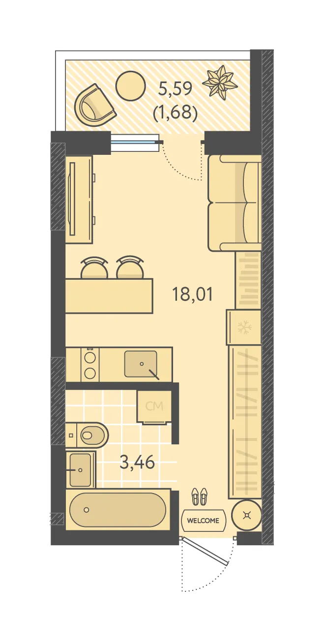 Студия 23.2 м²