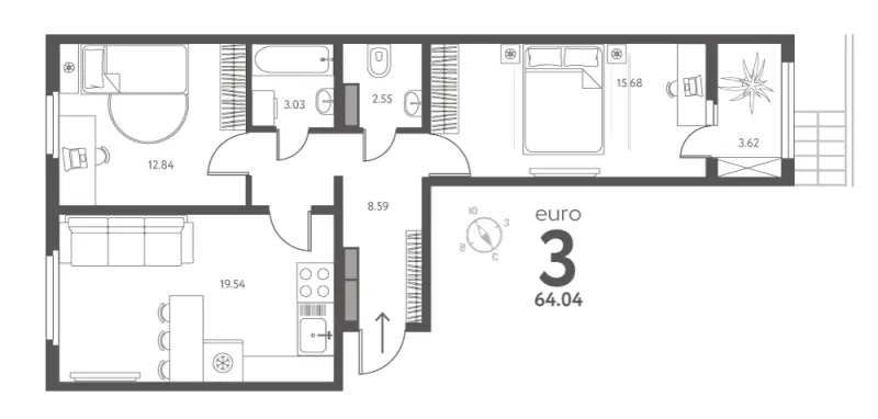 2-комн. 64 м²