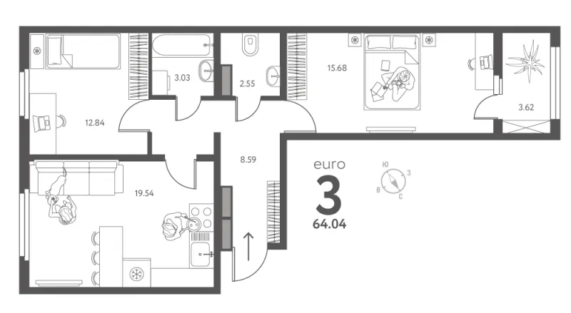 2-комн. 64 м²