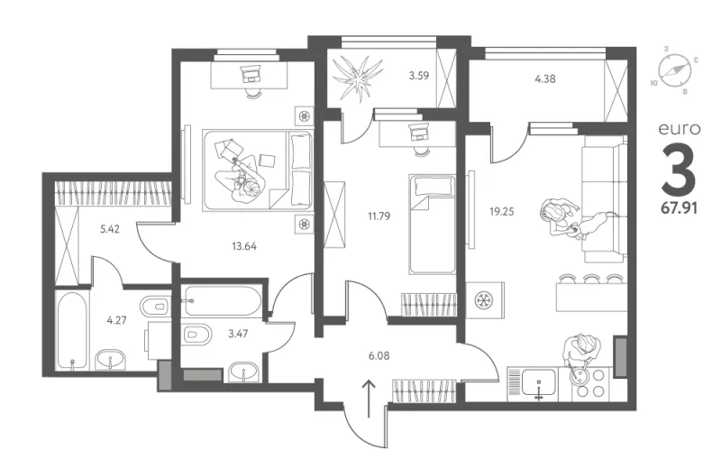 2-комн. 67.9 м²