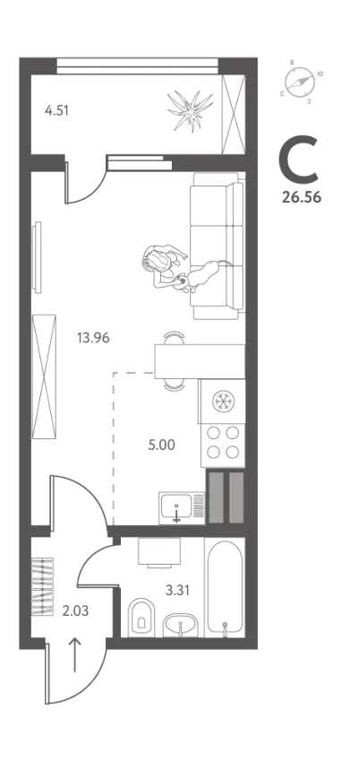 26,6 м² — планировка
