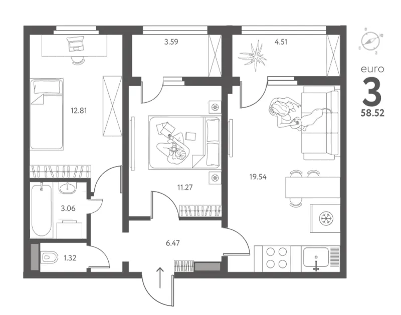2-комн. 58.5 м²